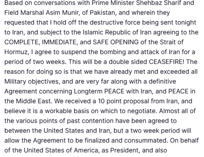 A screenshot of Trump's post on Truth Social.